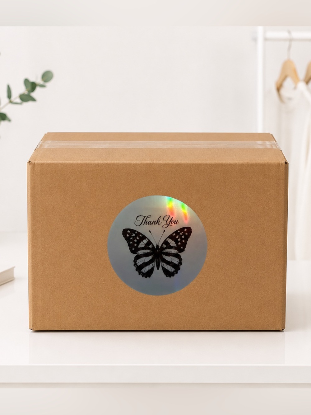 Butterfly Thank You Stickers 2” round-100ct. New